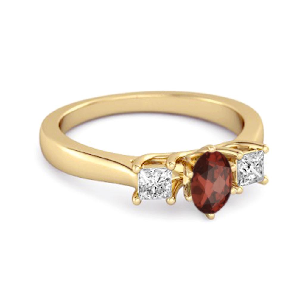 Garnet Elegant Three Stone Ring - 925 Sterling Silver Gold Vermeil