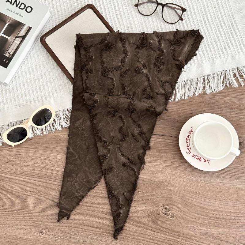 Silk scarf new tie-dye old retro versatile solid color neck protection small scarf shawl cotton and linen triangle scarf waist tie