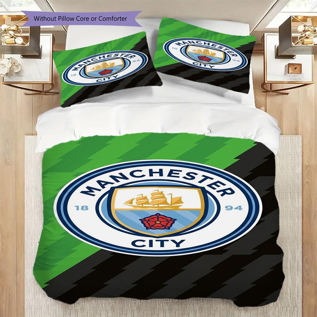 Manchester City Pride Three-piece set (1 * duvet cover + 2 * pillowcase, without core) 2DFlat Christmas birthday gift Duvet cover and pillowcase