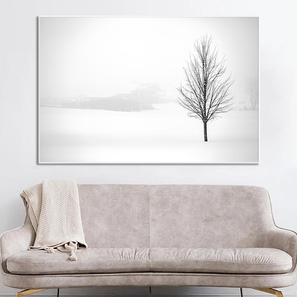 Minimalist Black White Modern Photo Wall Art Canvas Print Poster Winter Nature Sight Picture for Living Room Home Decor Cuadros