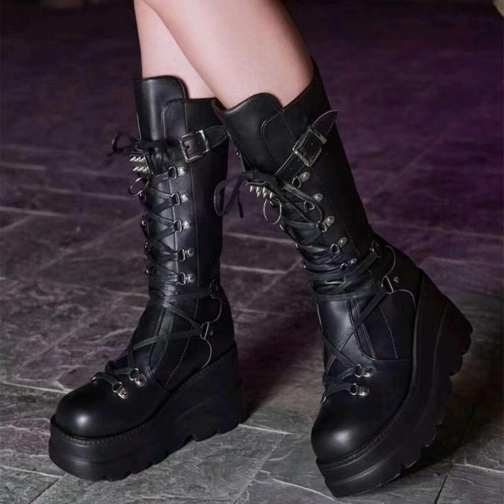 2023 Women's Fashion Hidden Heel Mid-Calf Non-Slip Wear-Resistant Super High Heel Knight Boots - European & American Style