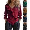 Yousheng Damen Oberteile V-Ausschnitt Langarm Rüschen-Design Einfarbig Pendlerbluse Lockere Passform Arbeit Party Freizeit-Oberteile Alltagskleidung