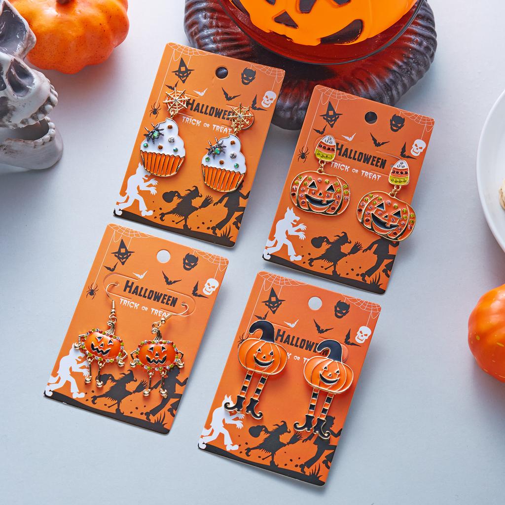 Creative Cartoon Akimbo Pumpkin Leg Dangle Earrings for Women Halloween Enamel Spider Drop Earring Festival Party Jewelry Gifts