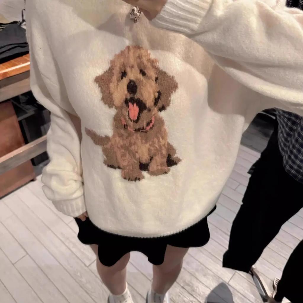 Japanese Sweet Cute Cartoon Print Knitted Sweater Women's Clothing Autumn Winter Knit Pullover Streetwear Long Sleeve Coats Tops