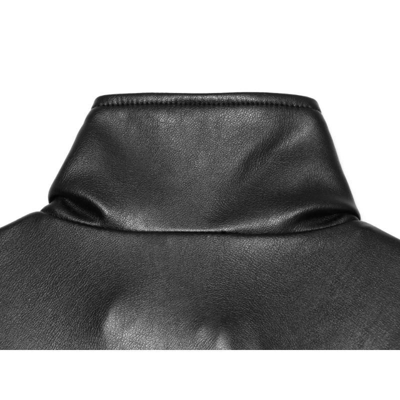 Women S Black Faux Leather Zip Up Stand Collar Long Sleeve Casual Coat