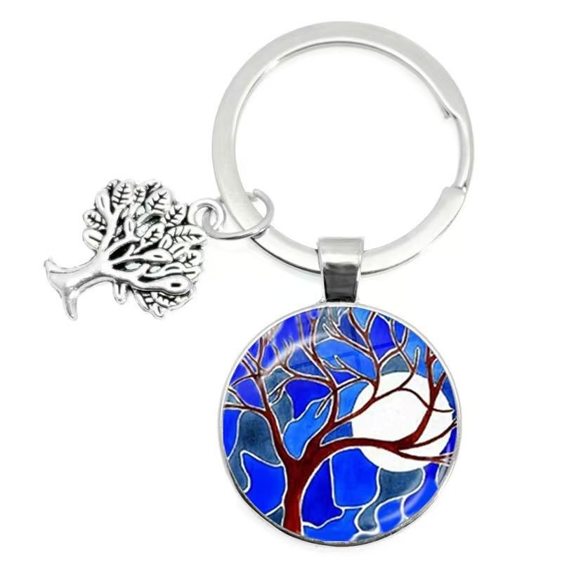 Tree Of Life Glass Keychain With Silver Alloy Accent For Everyday Use And Gift Ideas