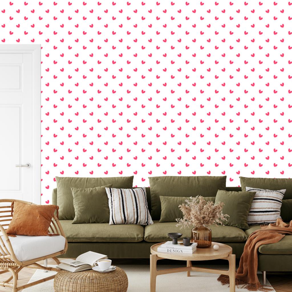 Heart Wallpaper White, Powder Pink and Pink 50x1000