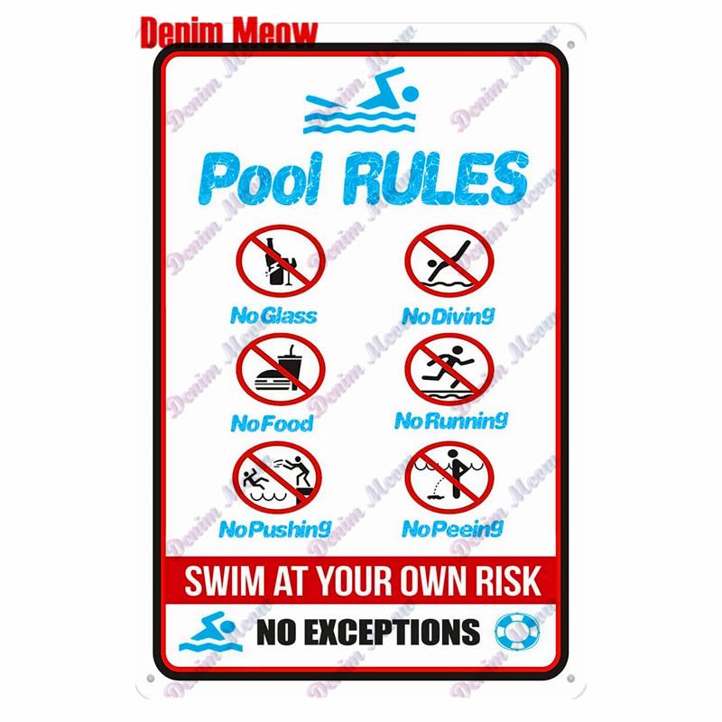 Retro Pool Rules Metal Sign Tin, Vintage Summer Swim Happy Place Plates, Wall Sign, Bar & Grill, Pub Decor, WY51
