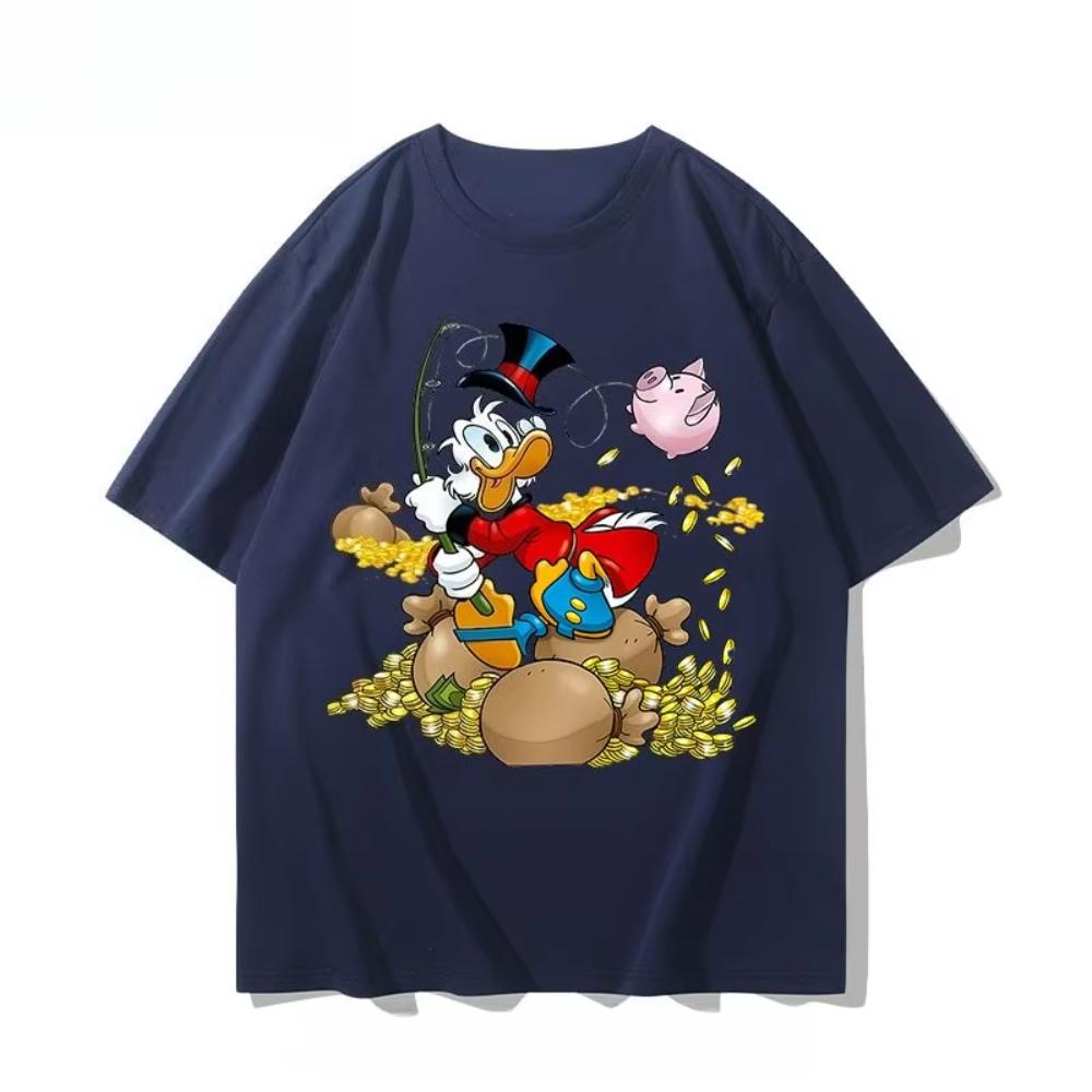 

Дисней Американская анимация Дональд Дак Хлопковая футболка Скрудж Макдак Ретро Новая Летняя Мужская и Женская Принт Короткий рукав 3XL
