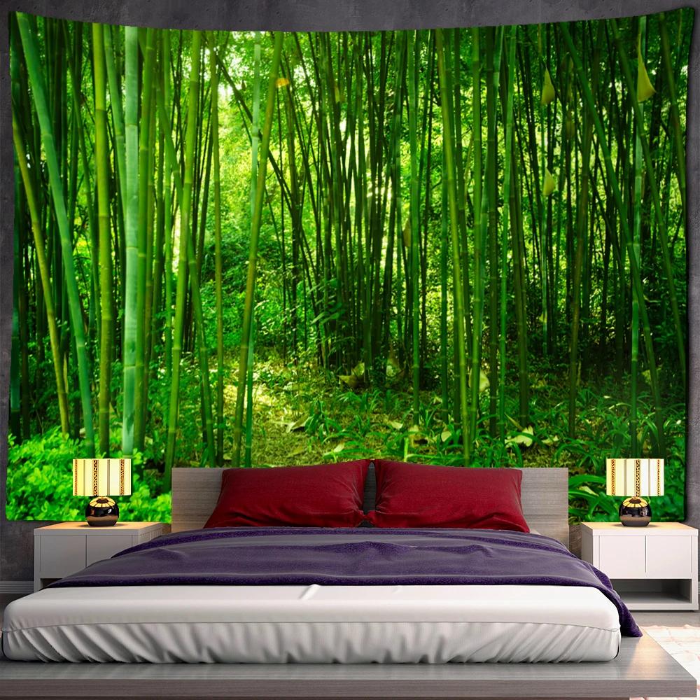 Psychedelischer Bohème-Stil TV-Hintergrund Zuhause Bambuswald Vogel Landschaftsmalerei Wandteppich Wandbehang