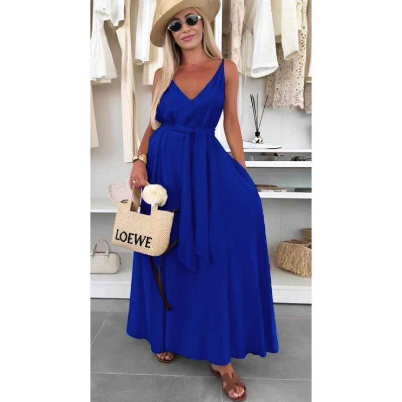 

DAFIFY Женская мода лето весна однотонный принт без рукавов с v-образным вырезом свободная талия повседневные платья XXXL синий