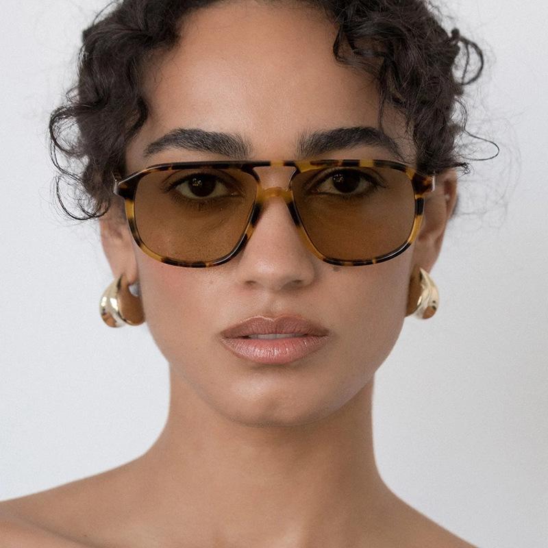 Women's INS Style Fashion Square Frame Sunglasses Retro Double-Bridge Unique Versatile UV400 Shades Eyewear Men's Goggles
