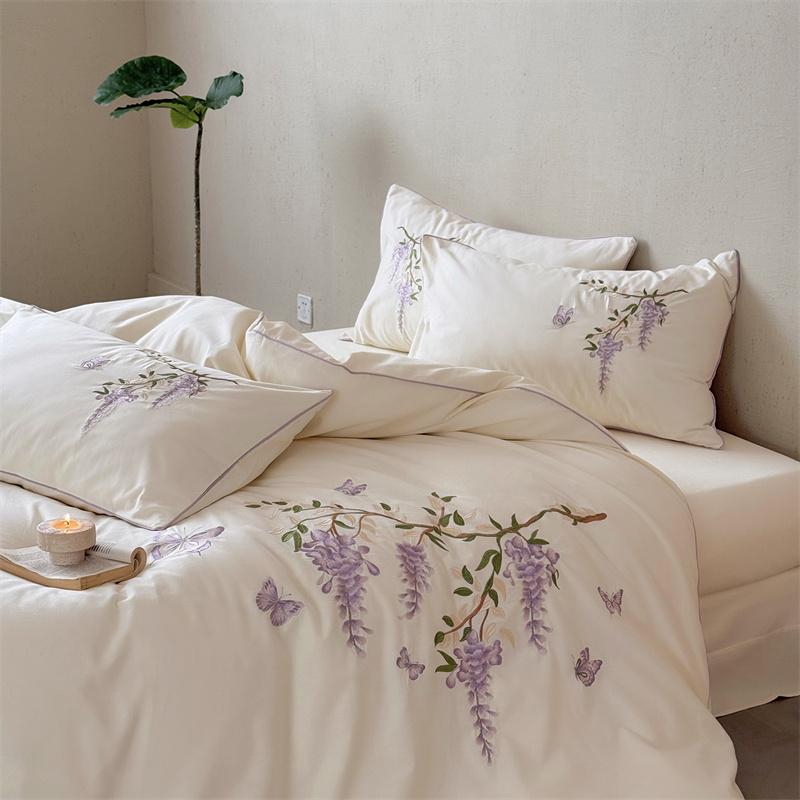 Svetanya Brushed Egyptian Cotton Bedding Set Embroidered Bed Linens Sheet Pillowcase Duvet Cover Set Underwear