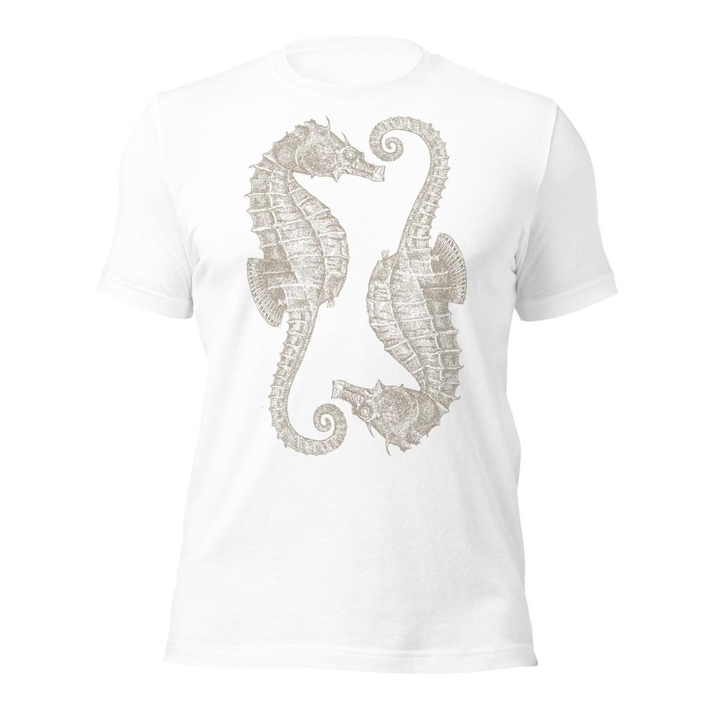 SEAHORSE LOVE T-Shirt Hippocampus Scientific Illustration Soft White Tee XS-5XL Unisex T-Shirt M
