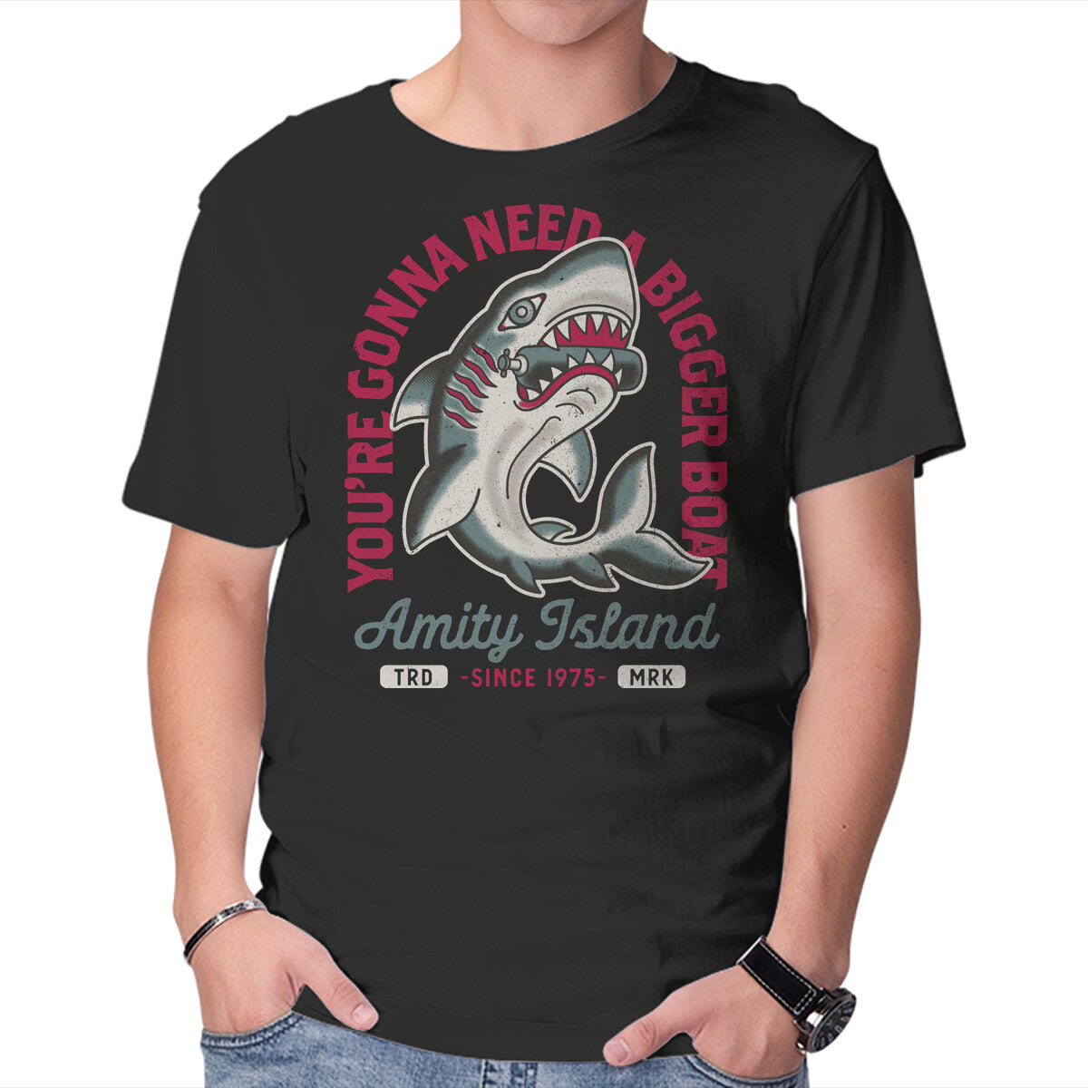 Unisex Crew Neck T-Shirt Amity Island Shark Tattoo Graphic Short Sleeve Casual Tee XXL