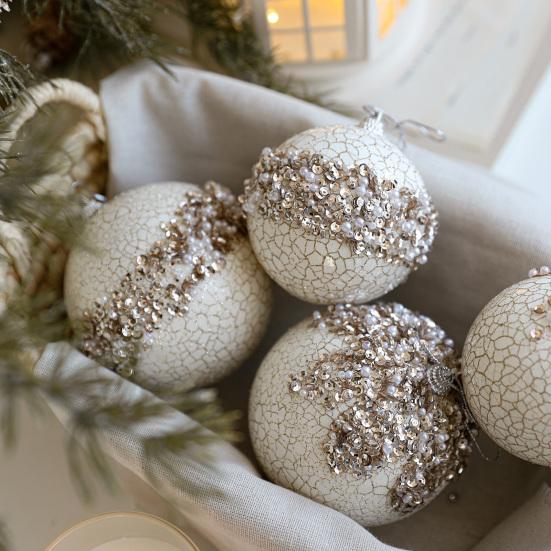 Yousheng Christmas Ball Ornaments Glitter Sequin Faux Pearl Hanging Ball Decoration Shatterproof Foam Ball Christmas Tree Ornaments for Wedding Party