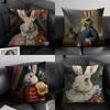 Retro Rabbit Portrait Pillow Case Pattern Printed Pillowcase For Living Room Sofa Cushion Cover  Bedroom Decor