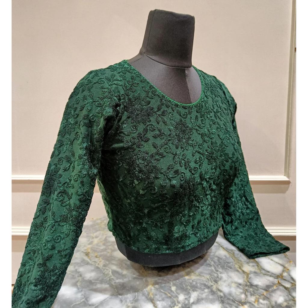 Dark Green Beautiful Embroidery Blouse Indian Bollywood Round Neck Ethnic Choli