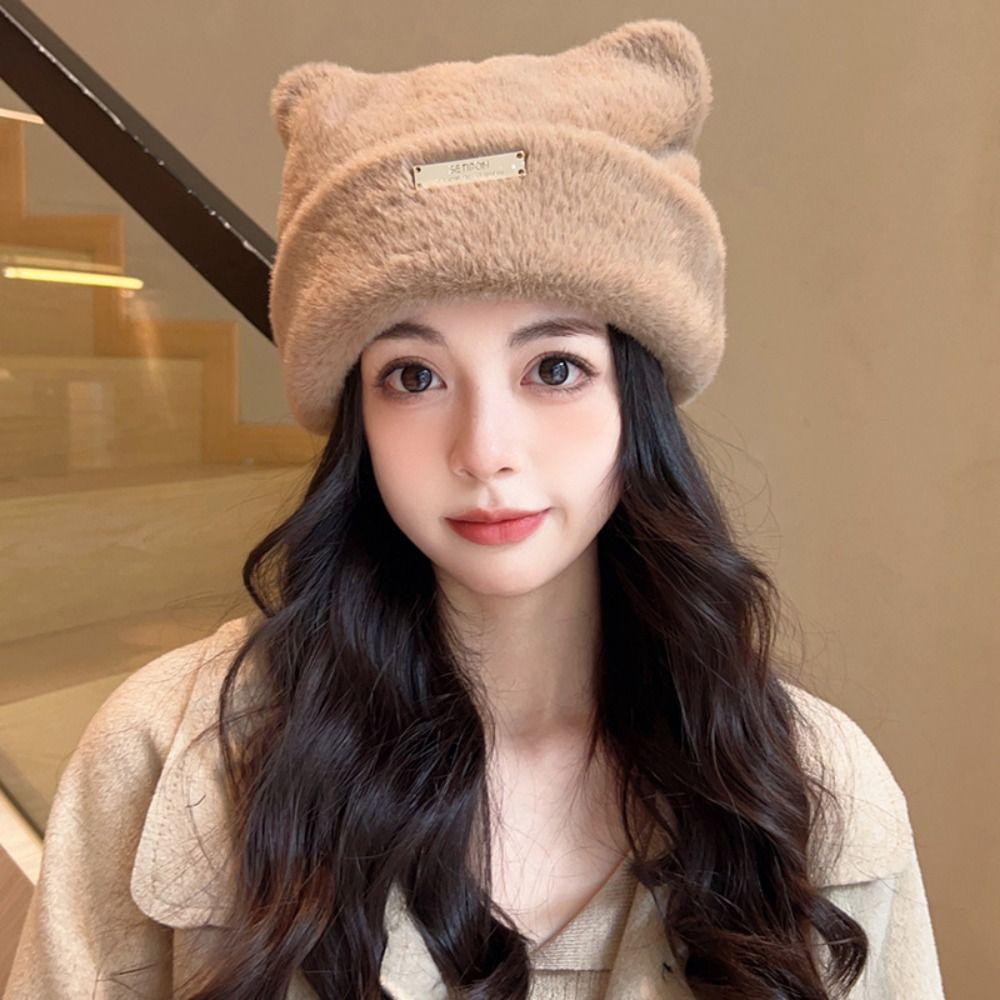 Bear Ears Knitted Cap Imitation Mink Wool Winter Plush Hat Cute Cat Ears Hat  Warm