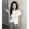 Summer White Drawstring Front Shoulder Short-sleeved T-shirt Women's Summer Slim and Thin Sexy Pure Desire Irregular Short Top
