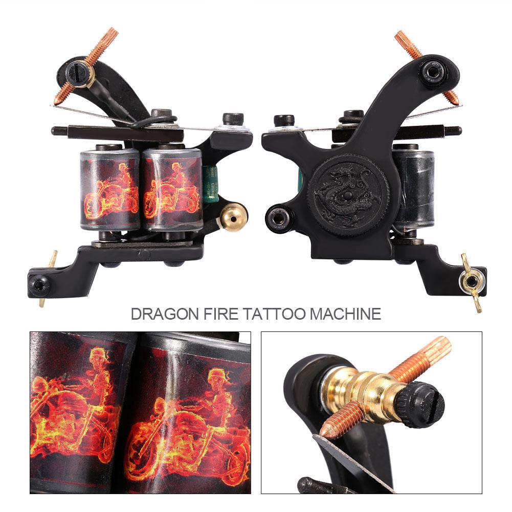 Professional 10 Warp Coil Tattoo Machine Dragon Fire Pattern Tattoo Gun Shader Liner