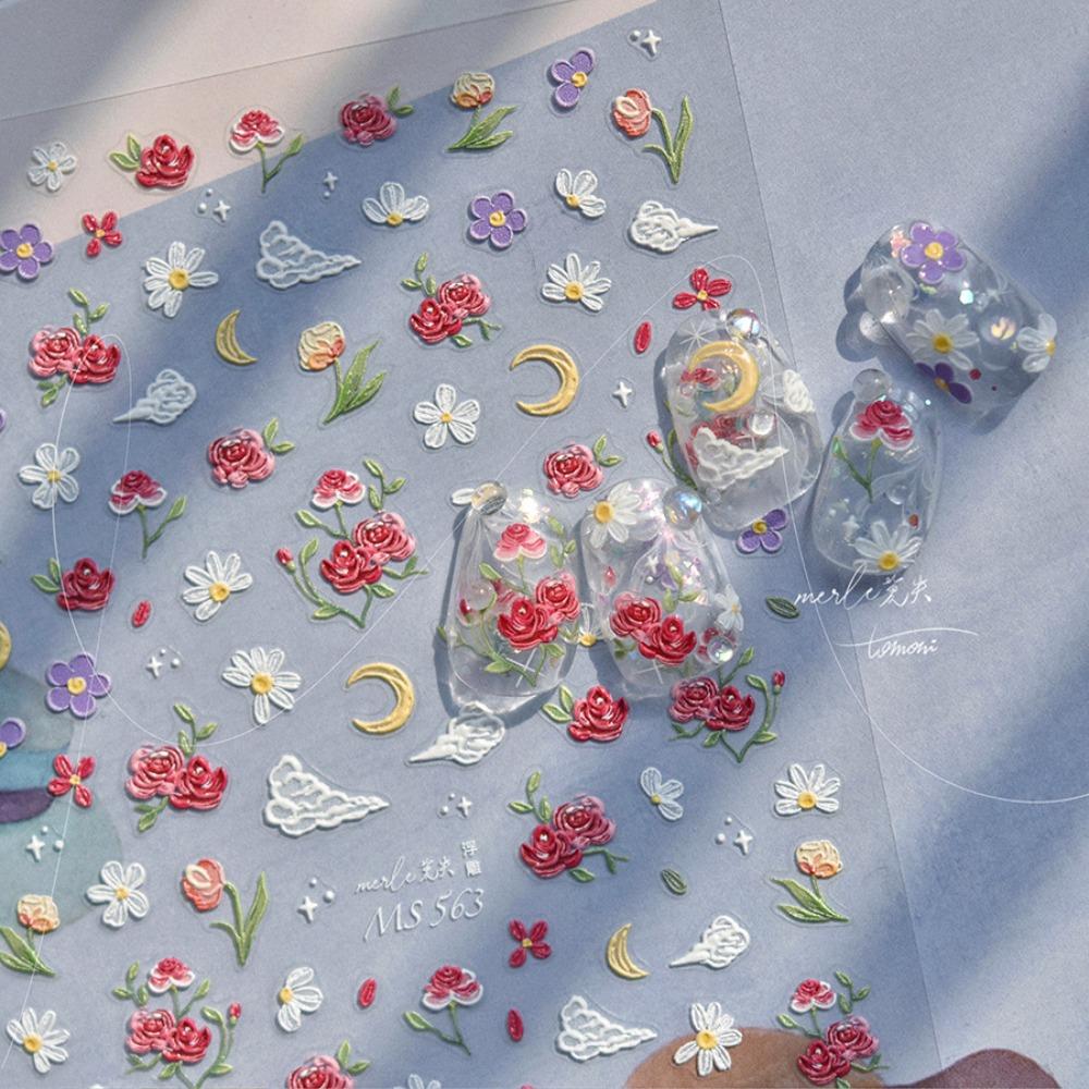 Self Adhesive Flower Nail Stickers 5D Nail Decals DIY Shell Light Nail Stickers Women