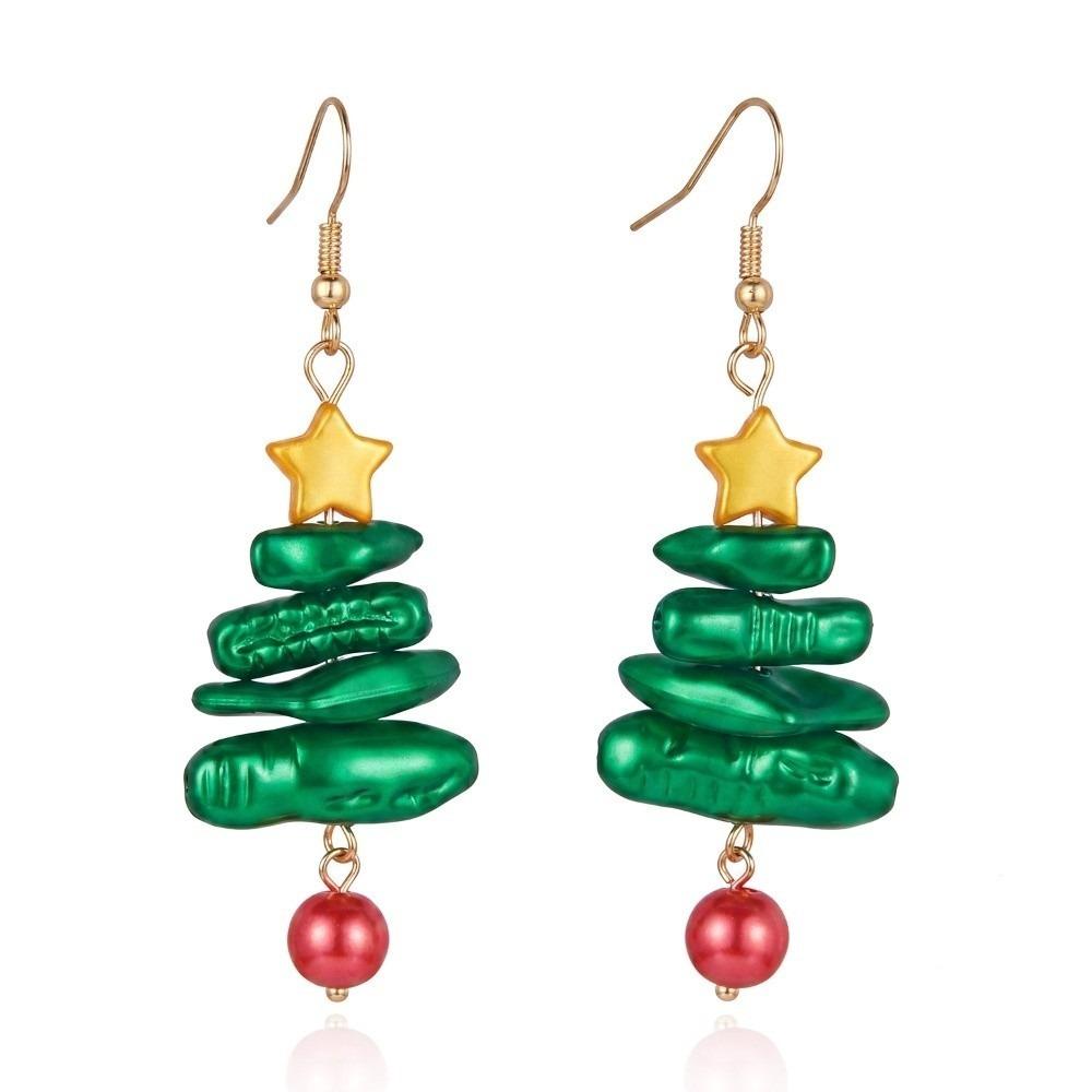 Crystal Christmas Tree Earrings Colorful Rhinestone Imitation Pearl Earrings Christmas