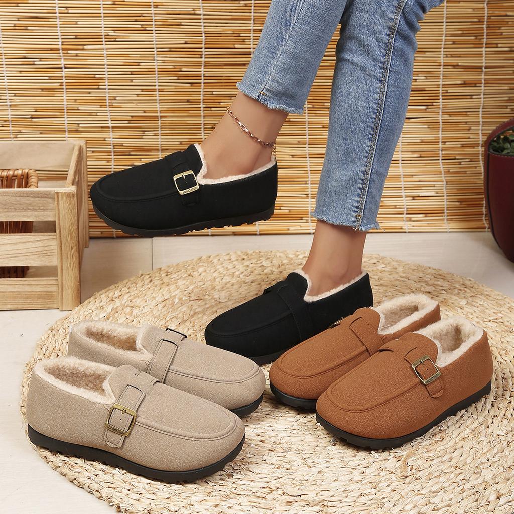 Large size autumn and winter lazy loafer cotton shoes women's plush lining non-slip and versatile outer wear warm snow boots