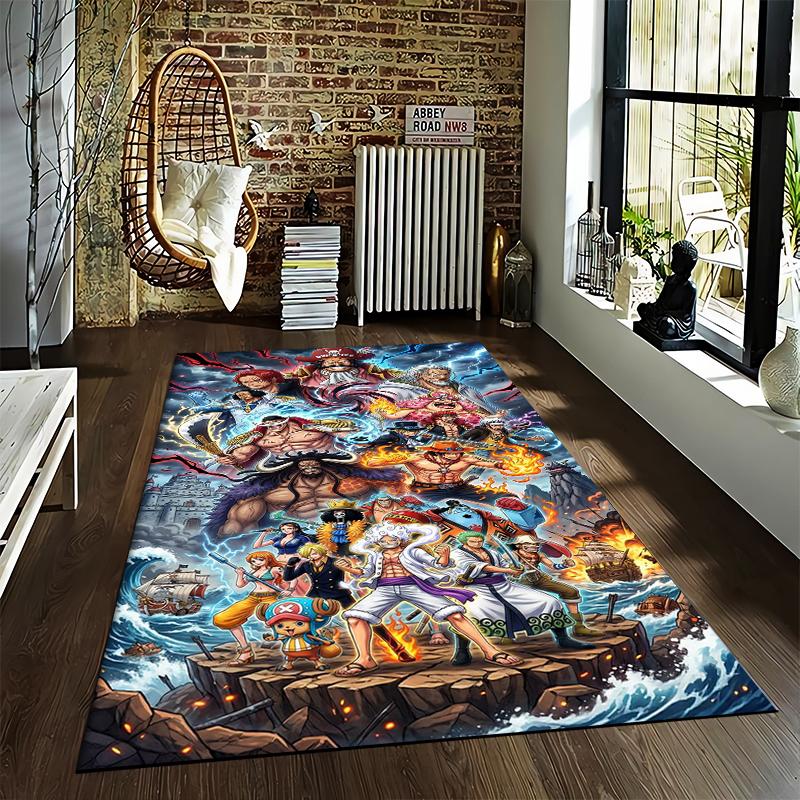 Anime Pirate Characters Carpet with Colorful Battle Scene Design Suitable for Use As an Anti-slip for Living Room Bedroom Sofas