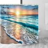 Bathroom Uses Beach Sunset 3D Shower Curtains, Luxurious Bathtub Standard Shower Curtains, Waterproof and Bright Fabric Shower C