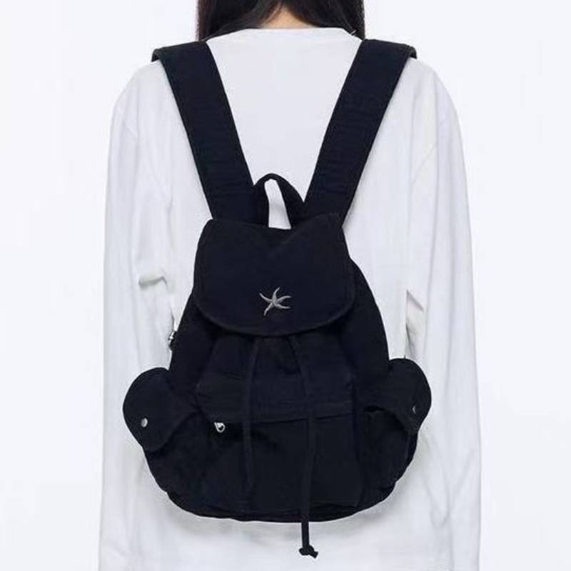 Zaino Vintage in Denim Lavato con Tasche Multiple per Viaggi Casual e Scuola