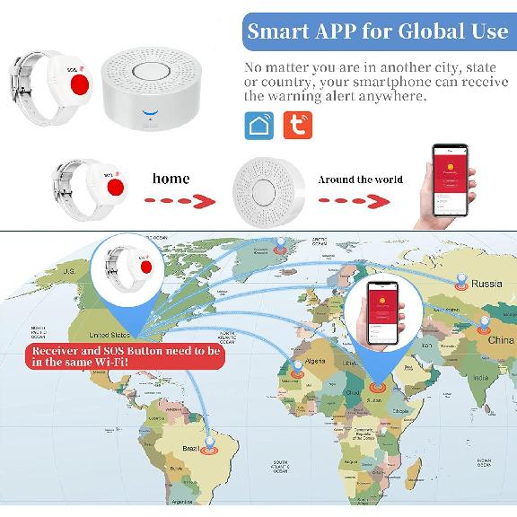WiFi Caregiver Pager Call Button Wireless Nurse Alert Call Bell Emergency Alert Pager at Home for Elderly Patients