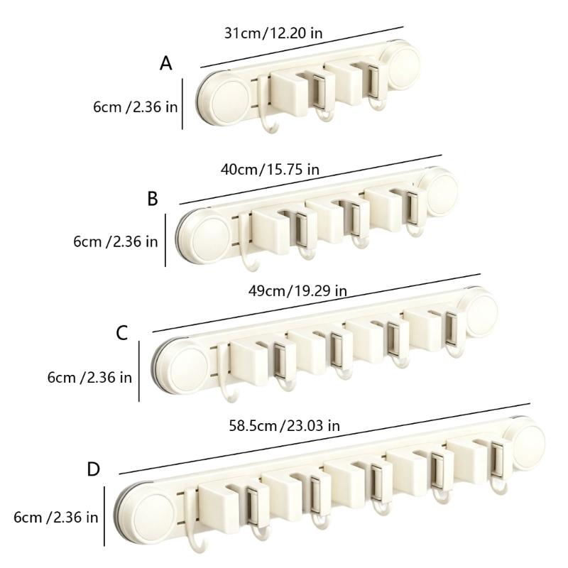 Sliding Rail Cleaning Tool Holder, Wall-Mounted Suction Rack with Integrated Hanging Feature for Mops, Glass and Smooth Tile