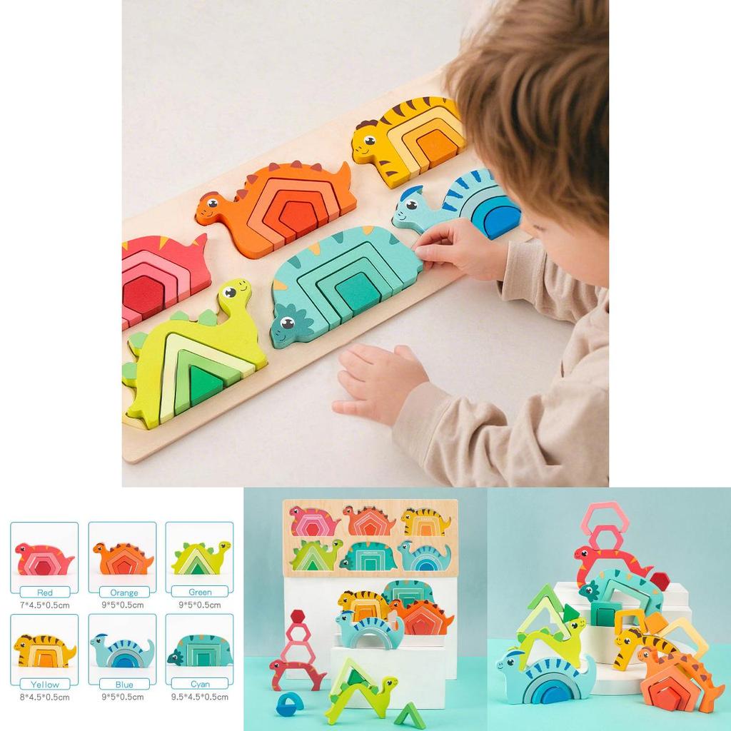 Wooden Dinosaur Geometry Puzzle For Kids Handeye Coordination Educational Toy