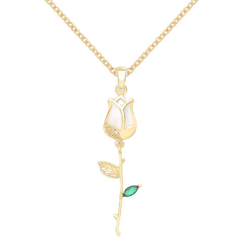 Tulip Necklace Women'S Light Luxury Premium Fresh Versatile Opal Pendant Exquisite Accessories