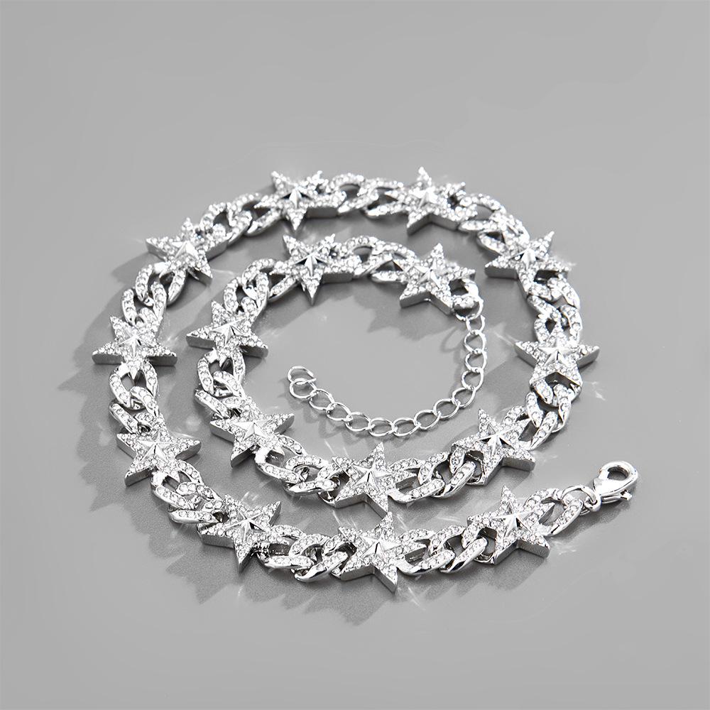 European & American Fashion Niche Star Necklace - Rhinestone Cuban Chain Street Style Versatile Design