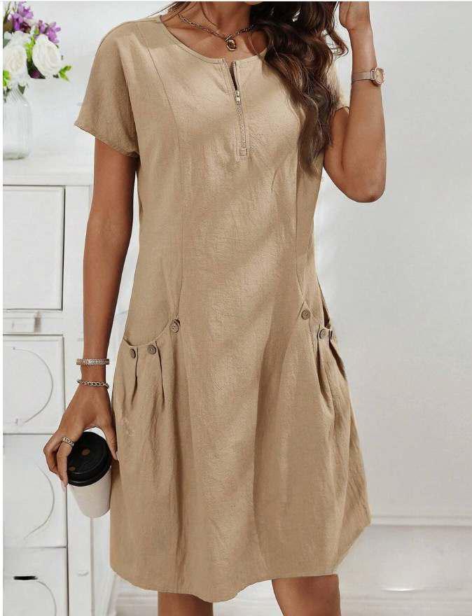 

2025 Summer Women s Short-Sleeve Zipper Pocket Dress for Europe and America S