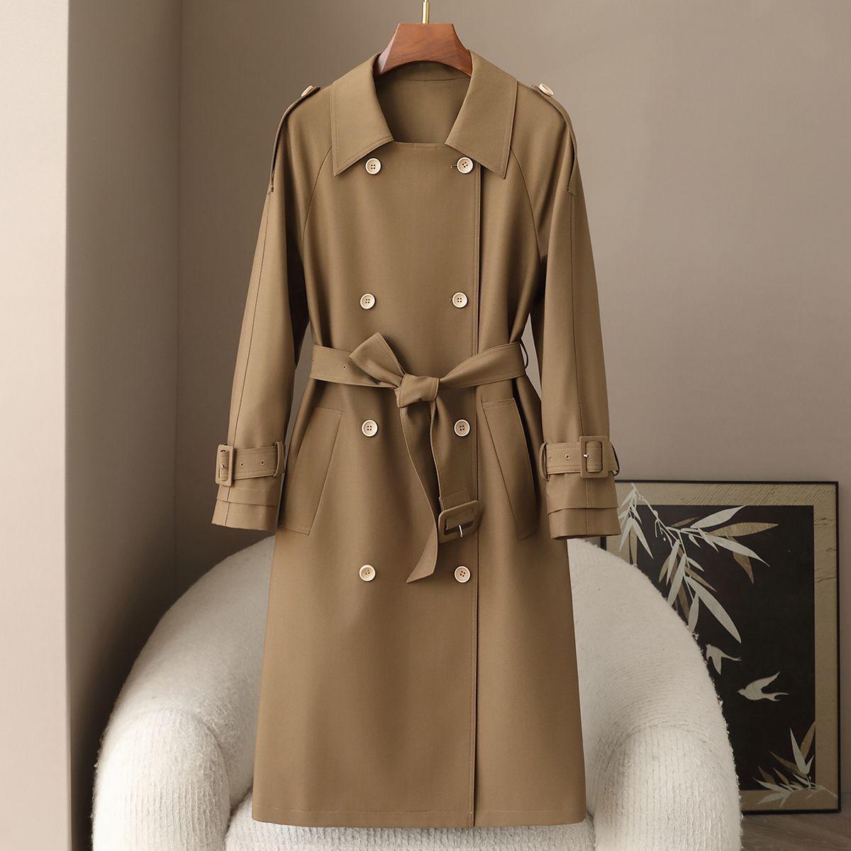 2026 Spring Women s British Style Double-Breasted Belted Trench Coat Small (90-110 kg)
