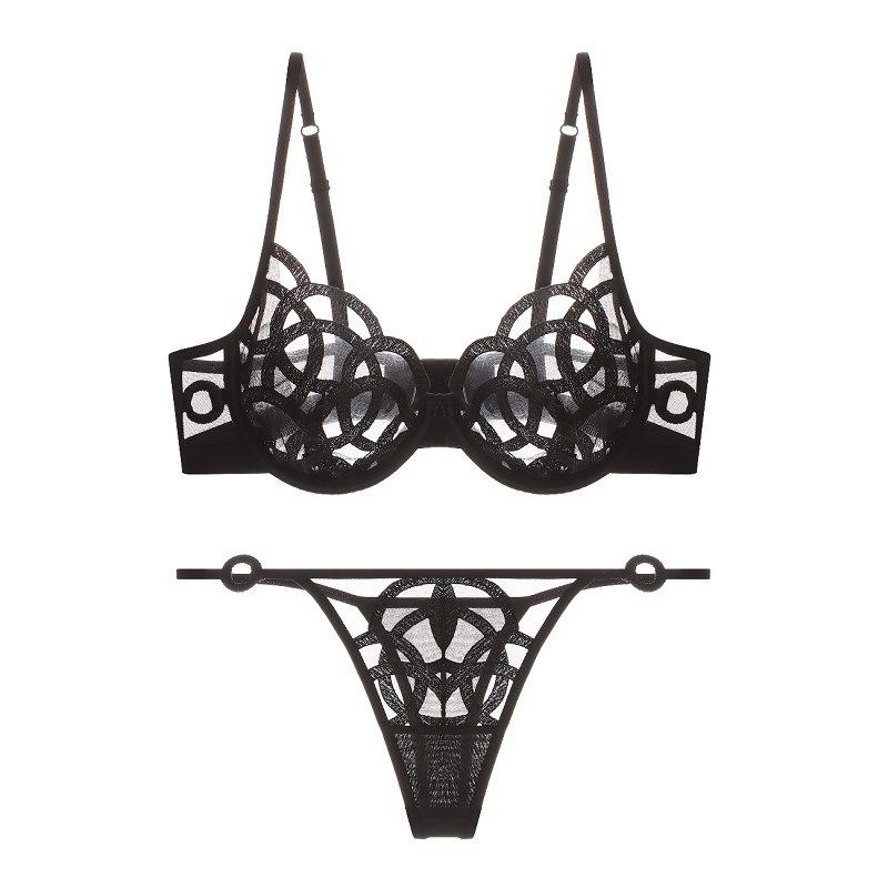 New French sexy underwear women's big breasts show small gathering bra ultra-thin breathable mesh embroidered bra