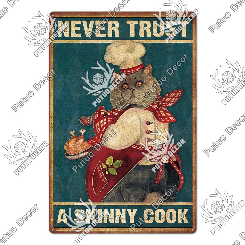 Putuo Decor Funny Cat Vintage Posters Tin Signs Retro Plaque Metal Plate Wall Art Decoration for Home Living Room Pet Shop