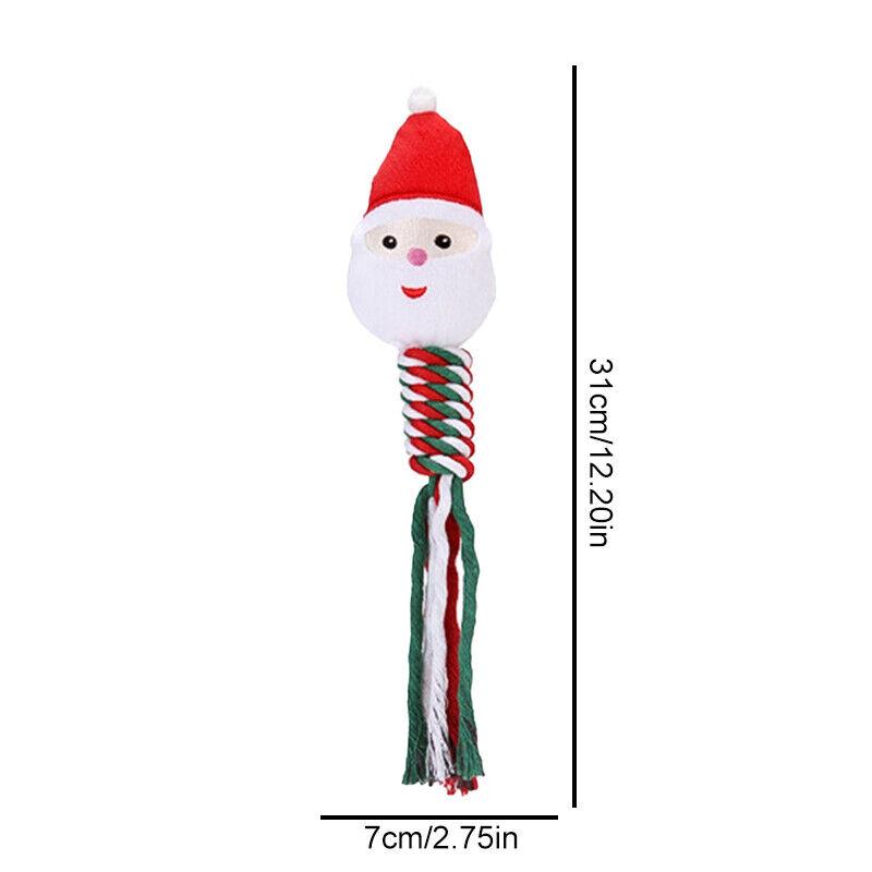 Christmas Pet Dog Chew Toys Braided Cotton Rope Santa Xmas Tree Snowman Gift DH
