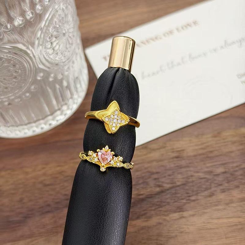 Retro Exquisiter Vierblättriger Klee Voller Diamanten, Liebe Zirkon Funkelnder Diamantring, Damen Leichter Luxus Persönlichkeit Stapelbarer Zeigefingerring