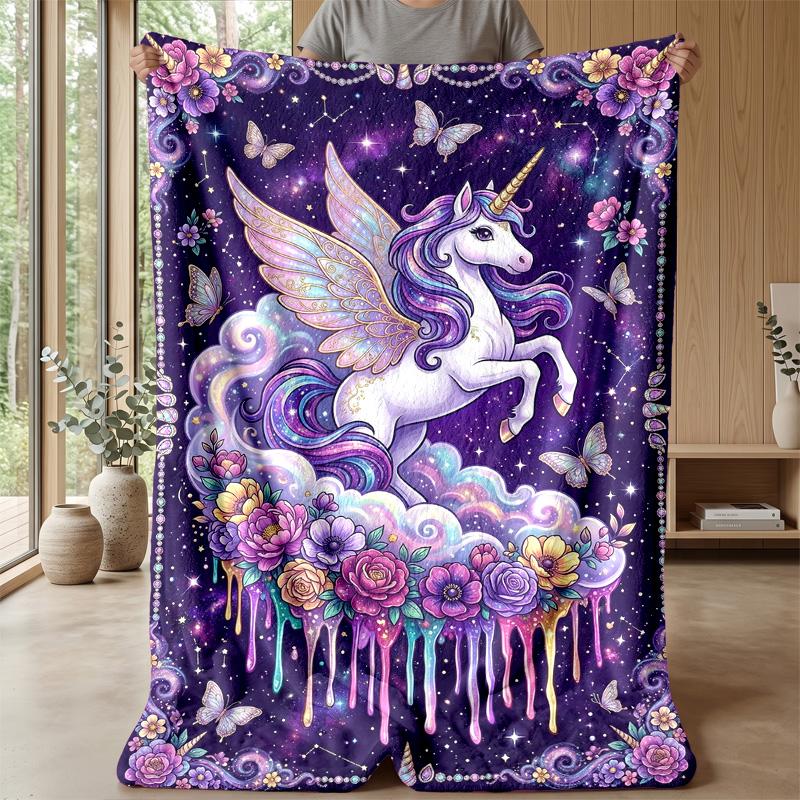 Fantasy Winged Unicorn Theme Blanket Lightweight Warm Flannel Blanket Decorative Throw Blanket for Home Decoration