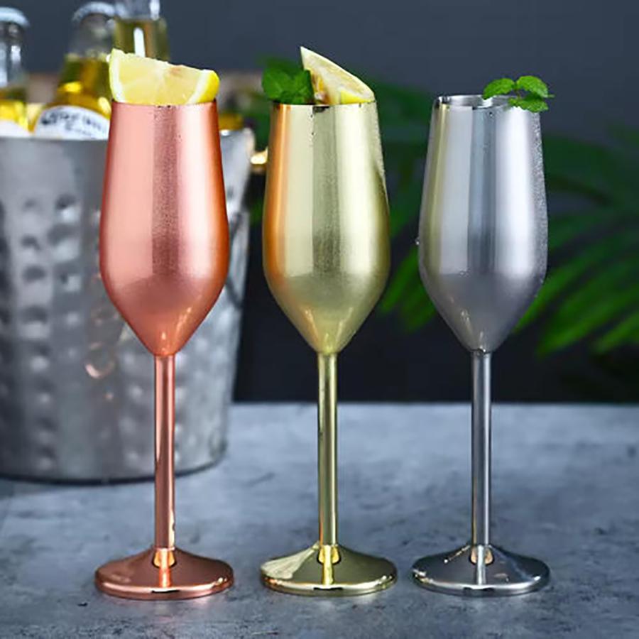 Champagne Cup 6oz Stainless Steel Champagne Flute Metal Wine Goblet Cup Bar Restaurant Goblet Home Bar Party Supplies