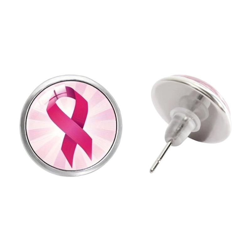 Stylish Breast Cancers Awareness Earrings Gemstones Glass Material Ear Accessories For Fashionable Outfit Pairing