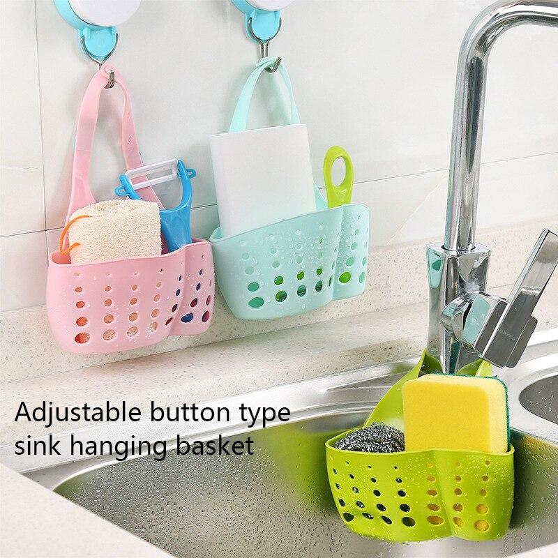 Sink Storage Holder Home Storage Drain Basket Kitchen Sink Holder Adjustable Soap Sponge Hanging Drain Basket Bag