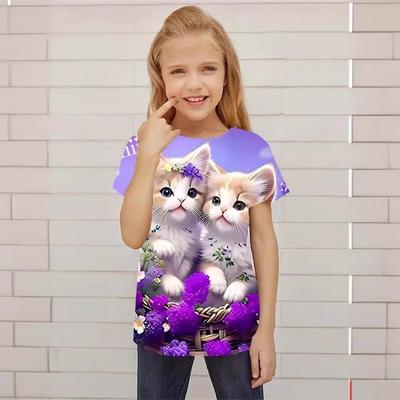 Mädchen Garten Katzen Sommer Tier Katze 3D Gedruckte Mädchen Kurzarm T-Shirts Mädchen