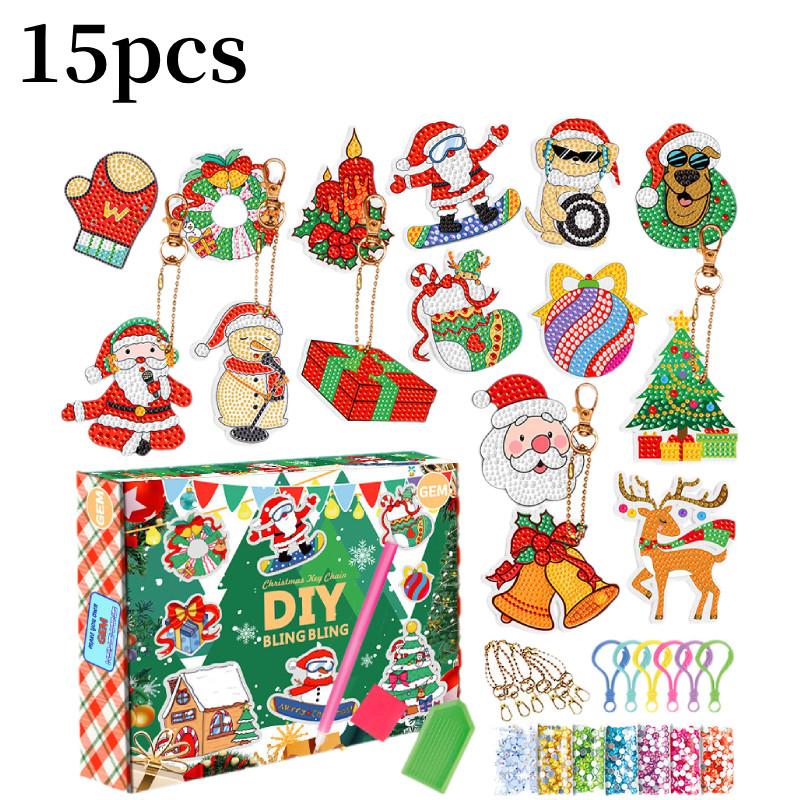 Colorful Acrylic Christmas Gift Blind Box Diy Diamond Painting Keychain Set 15 Pieces