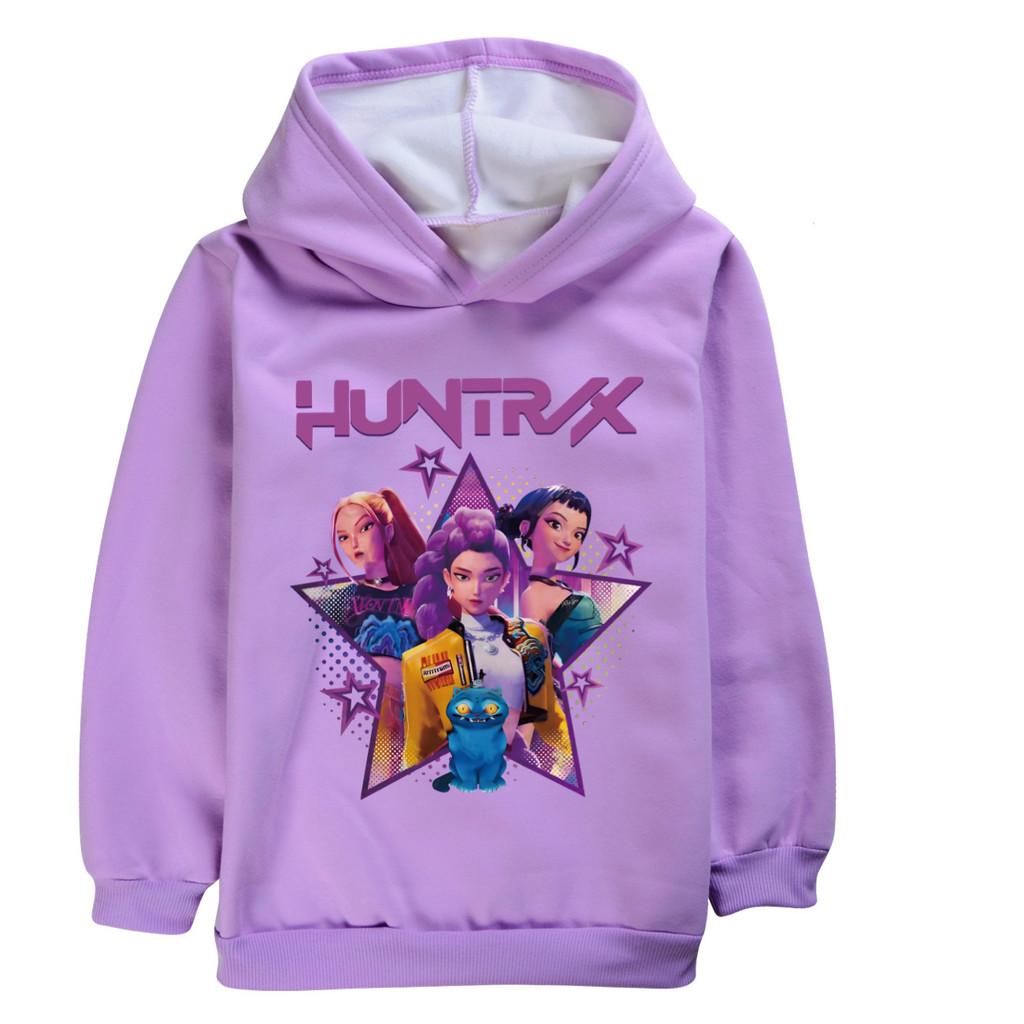 4840 Kids Girls Kpop Rumi Zoey Mira Derpy Print Casual Long Sleeves Velvet Warm Hoodie