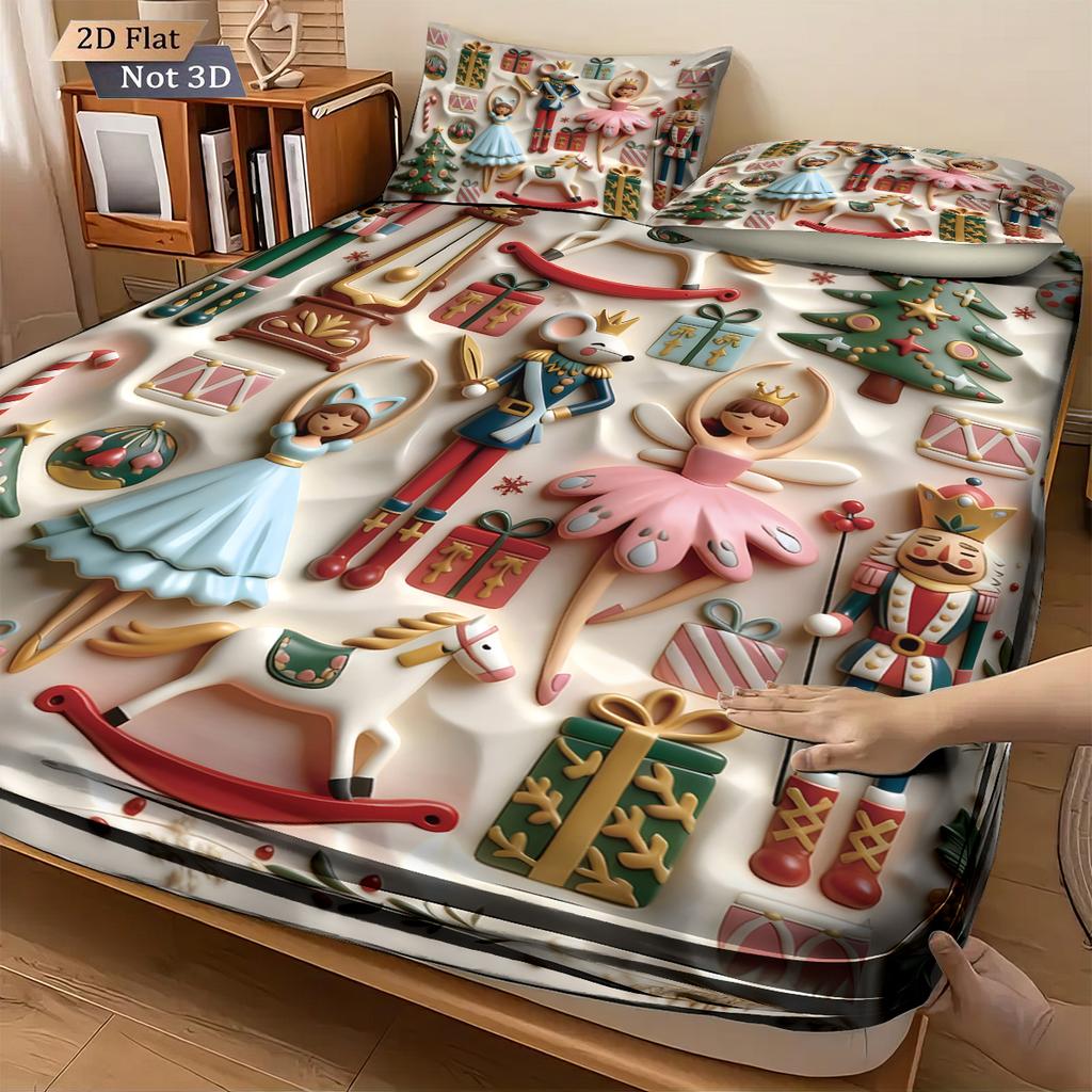 3-teiliges Imitationsrelief Weihnachten Der Nussknacker Druck kernloses Bettlaken-Set mehrgrößige Bettdecke Schlafzimmer Bettwäsche Dekoration
